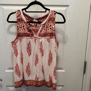 Anthropologie Bohemian Sleeveless Tank Top - Burnt Orange and White Size M